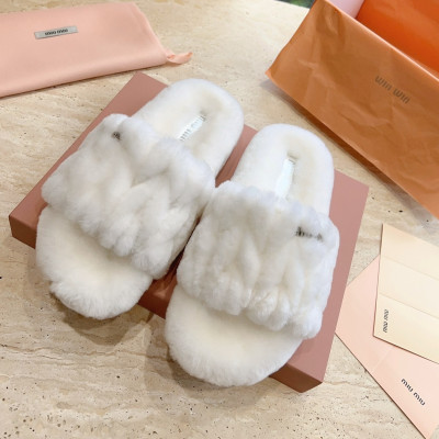 MIUMIU 24ss 신상 리얼 퍼 슬리퍼