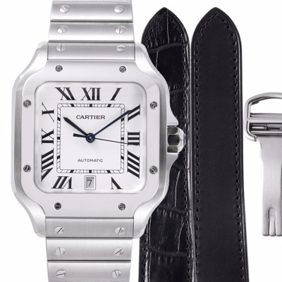BV공장 까르띠에 산토스 스틸 옐로우골드 콤비 라지 40mm (가죽스트랩 포함)
