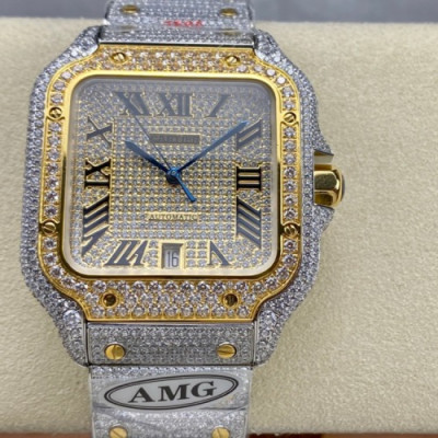 AMG공장 까르띠에 산토스 풀 다이아 몬드 40mm.