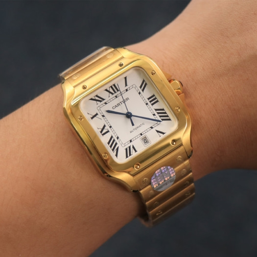 BV공장 까르띠에 산토스 옐로우골드 화이트 라지 40mm / 중35mm (가죽스트랩 포함)