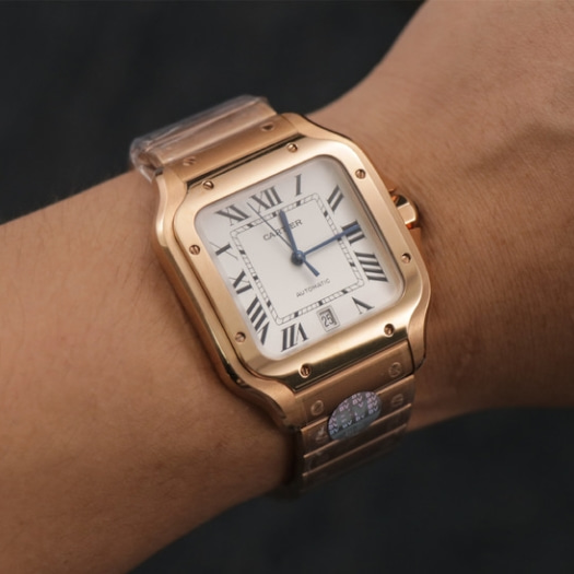 BV공장 까르띠에 산토스 로즈골드 화이트 라지 40mm / 중35mm (가죽스트랩 포함)
