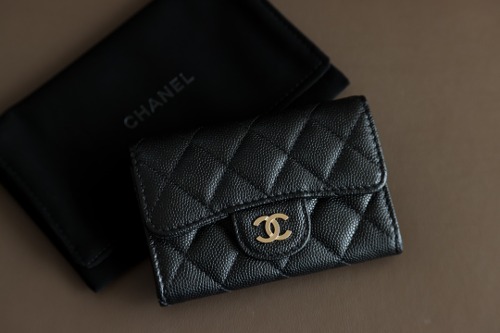 CHANEL 샤넬 클래식 똑딱이 플랩 카드 지갑 캐비어 AP0214