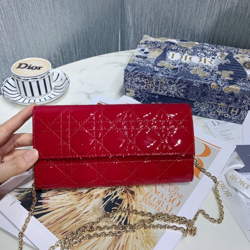 DIOR 페이던트 스티치 크로아데 WOC 월릿 온 체인 장지갑 S0020