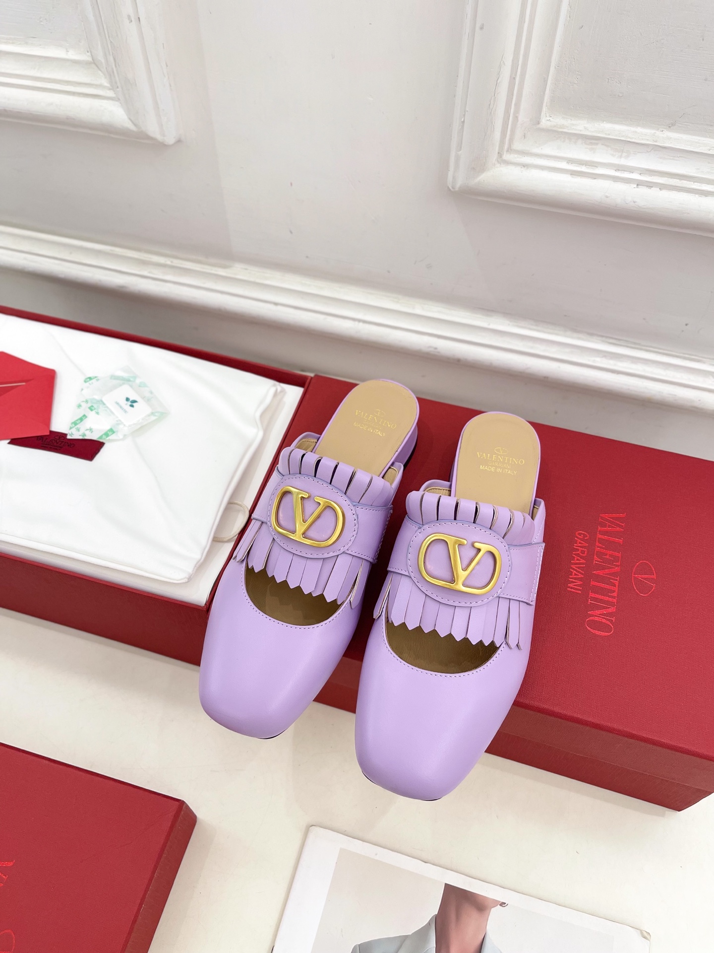 발렌티노 25SS V Logo 프린지 뮬