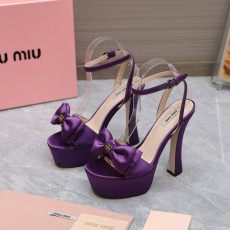 미우미우 보우 새틴 플랫폼 샌들 힐