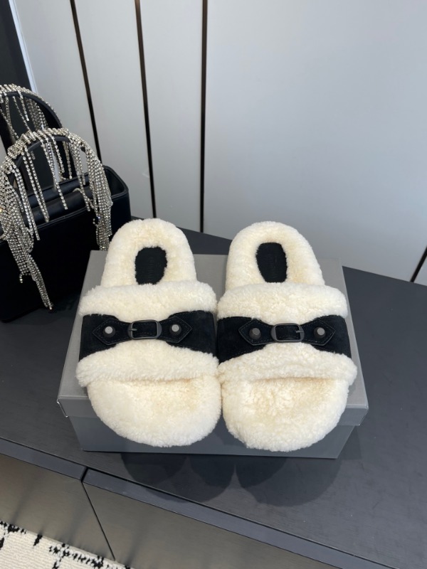 발렌시아가 퍼리 슬라이드 샌들