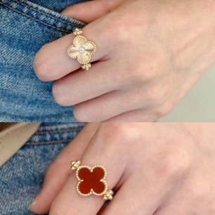Van Cleef 레이저 + 레드 마노 양면 링