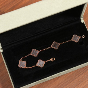 Van Cleef & Arpels VVIP 리미티드 5모티브 빈티지 알함브라 실버 옵시디언 팔찌 브레이슬릿