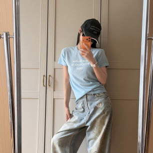 아미 26ss 1996 레터링 슬림 반팔