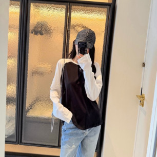 샤넬 26 배색 긴팔 티셔츠