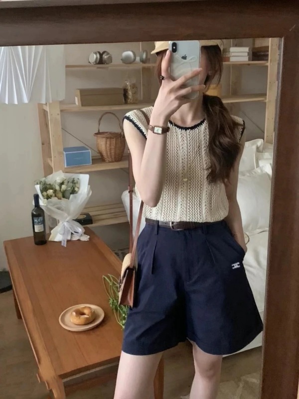 셀린느 26 자수 린넨 5부 팬츠