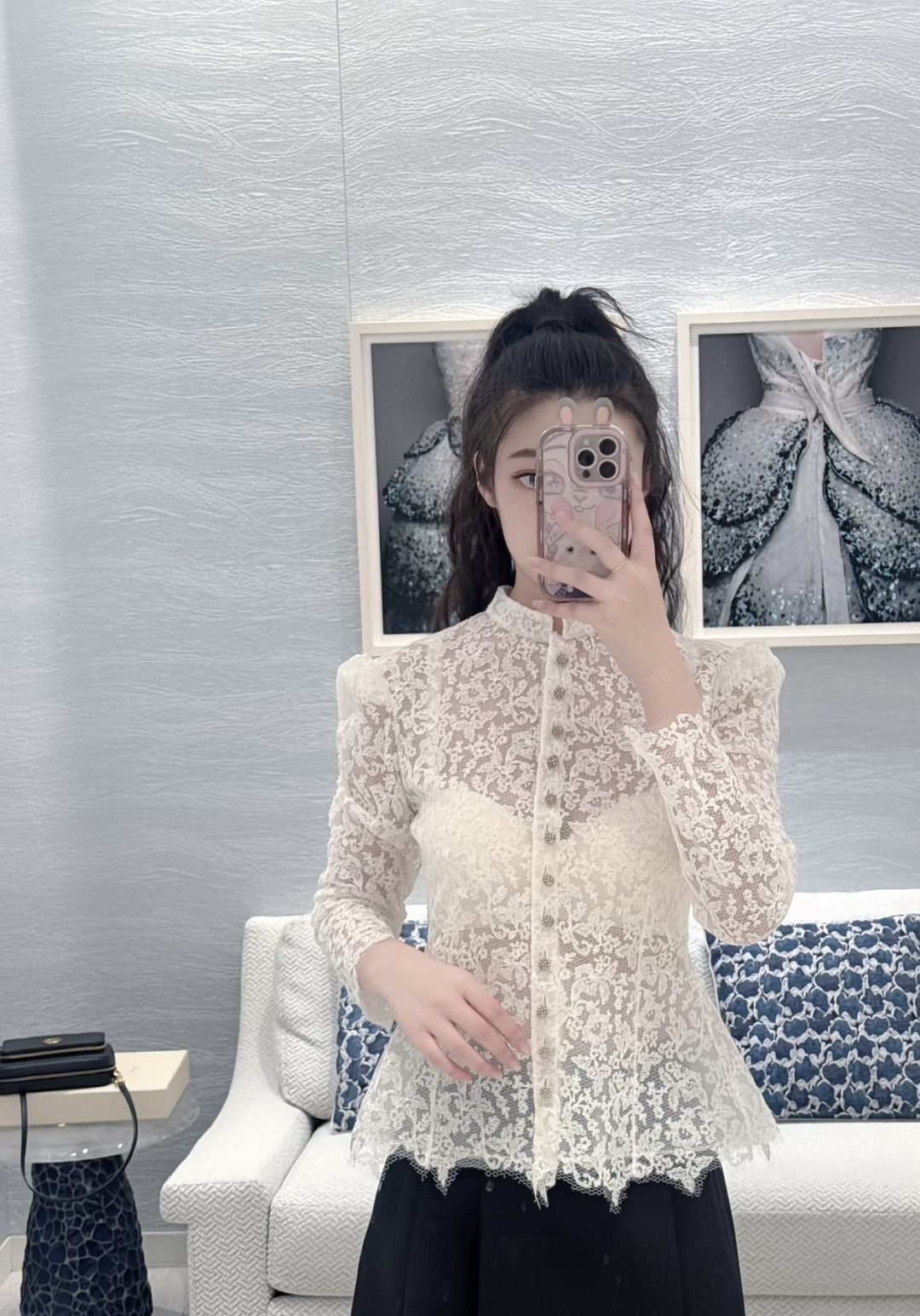 디올 26 신상 레이스 시스루 셔츠