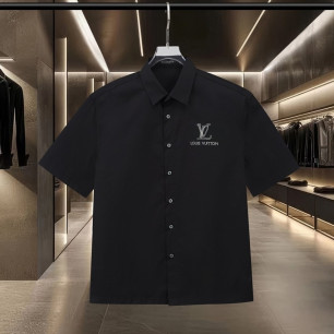 루이비통 레터링 로고 자수 반팔 셔츠