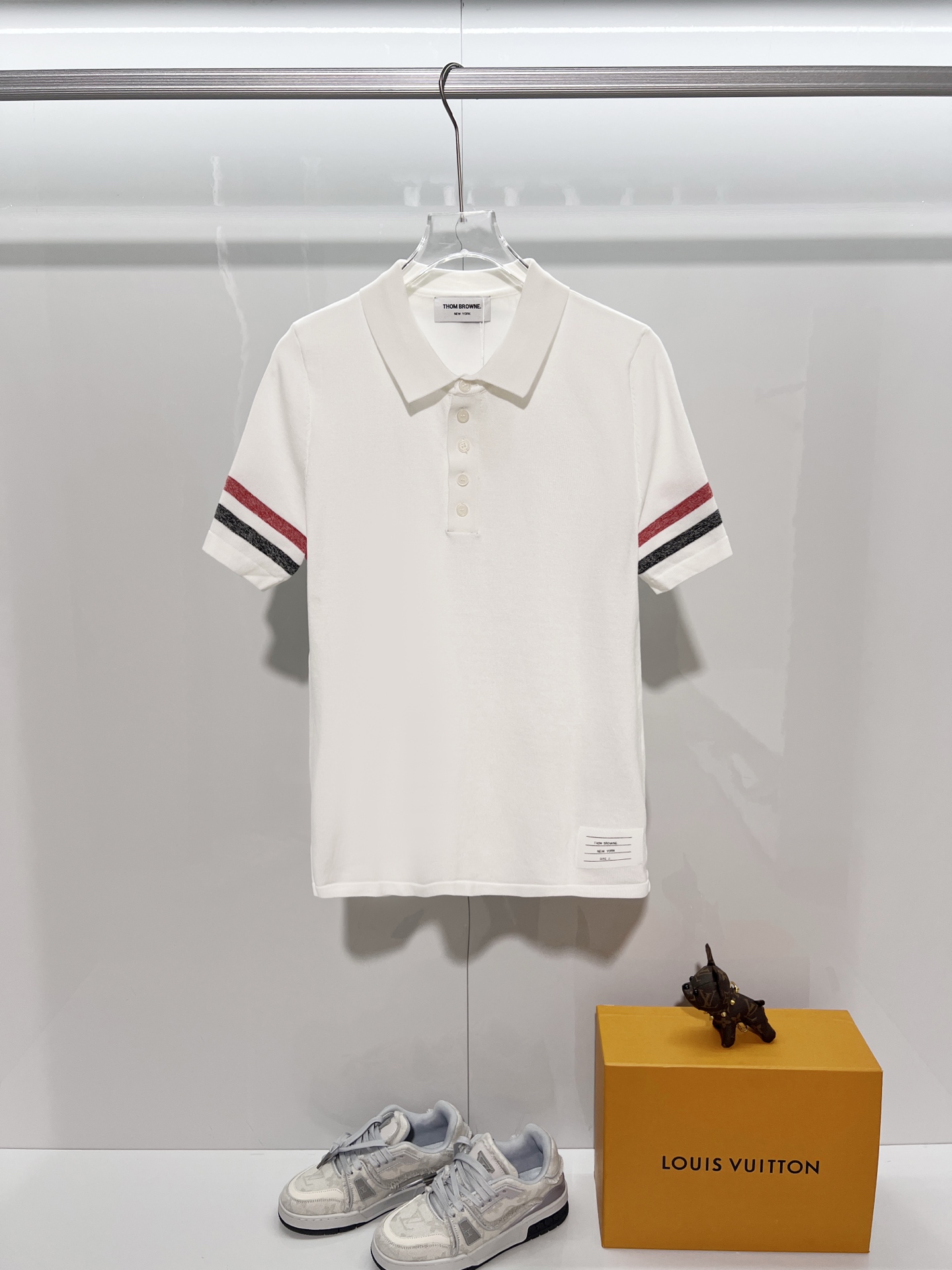 톰브라운 배색 니트 반팔 폴로 셔츠