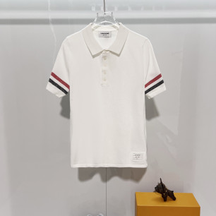 톰브라운 배색 니트 반팔 폴로 셔츠