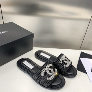 Chanel 큐빅 짜임 슬리퍼